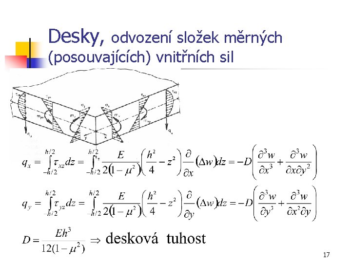 Desky, odvození složek měrných (posouvajících) vnitřních sil 17 