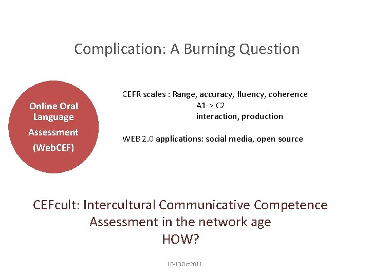 Complication: A Burning Question Online Oral Language Assessment (Web. CEF) CEFR scales : Range,