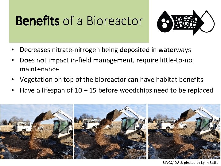 Benefits of a Bioreactor • Decreases nitrate-nitrogen being deposited in waterways • Does not