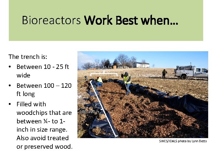 Bioreactors Work Best when… The trench is: • Between 10 - 25 ft wide