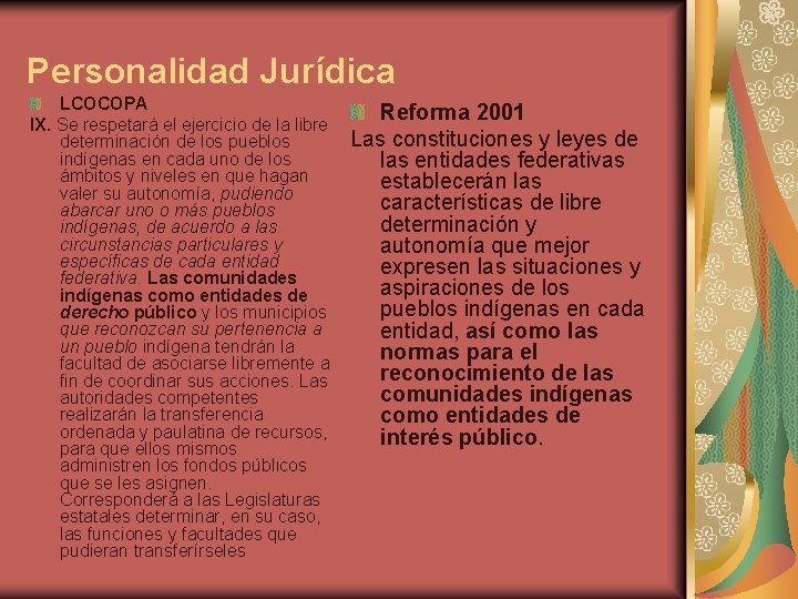 Personalidad Jurídica LCOCOPA IX. Se respetará el ejercicio de la libre determinación de los