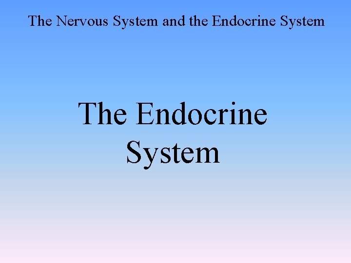 The Nervous System and the Endocrine System The Endocrine System 