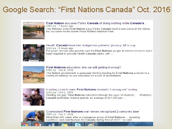 Google Search: “First Nations Canada” Oct. 2016 