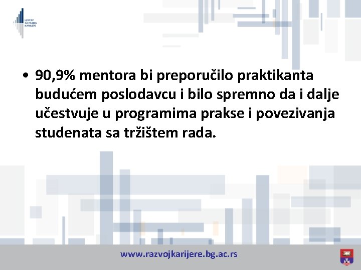  • 90, 9% mentora bi preporučilo praktikanta budućem poslodavcu i bilo spremno da