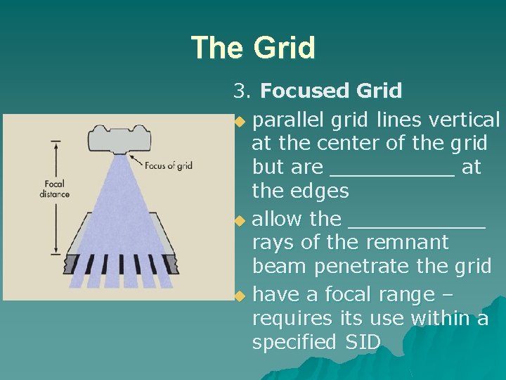 The Grid 3. Focused Grid u parallel grid lines vertical at the center of