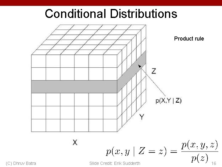Conditional Distributions Product rule (C) Dhruv Batra Slide Credit: Erik Sudderth 16 