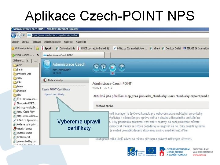 Aplikace Czech-POINT NPS Vybereme upravit certifikáty 