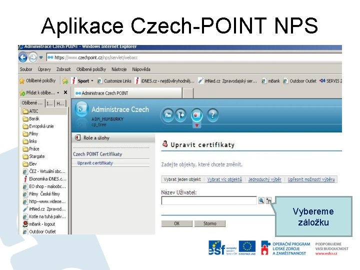 Aplikace Czech-POINT NPS Vybereme záložku 