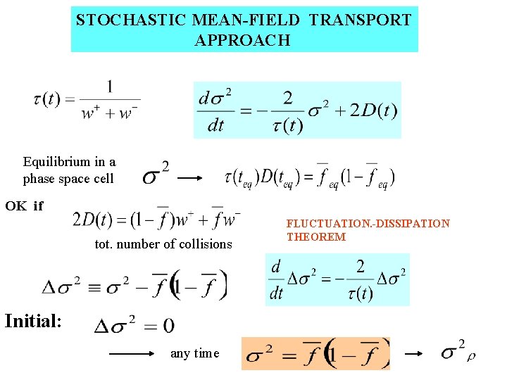 STOCHASTIC MEAN-FIELD TRANSPORT APPROACH Equilibrium in a phase space cell OK if tot. number