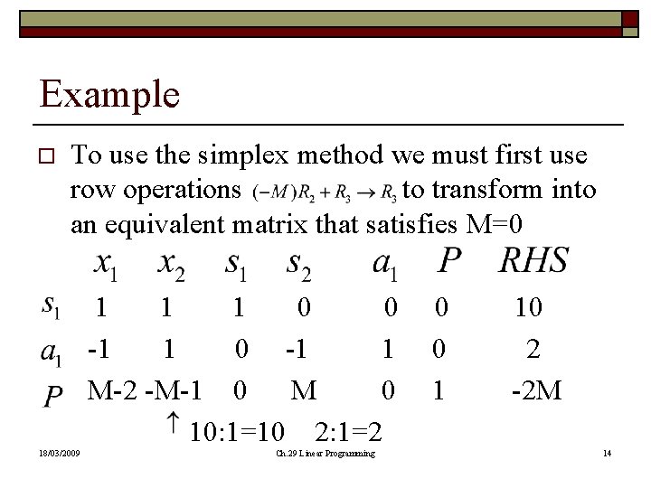 Example o To use the simplex method we must first use row operations to Example o To use the simplex method we must first use row operations to