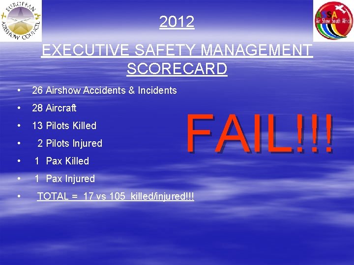 2012 EXECUTIVE SAFETY MANAGEMENT SCORECARD • 26 Airshow Accidents & Incidents • 28 Aircraft