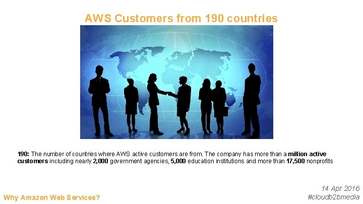 AWS Customers from 190 countries 190: The number of countries where AWS active customers