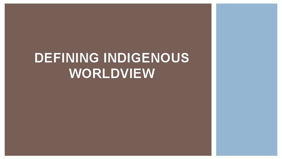 DEFINING INDIGENOUS WORLDVIEW 