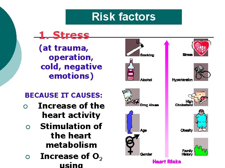 Risk factors 1. Stress (at trauma, operation, cold, negative emotions) BECAUSE IT CAUSES: ¡