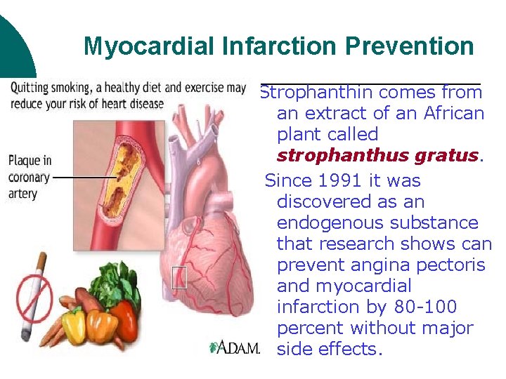 Myocardial Infarction Prevention Strophanthin comes from an extract of an African plant called strophanthus