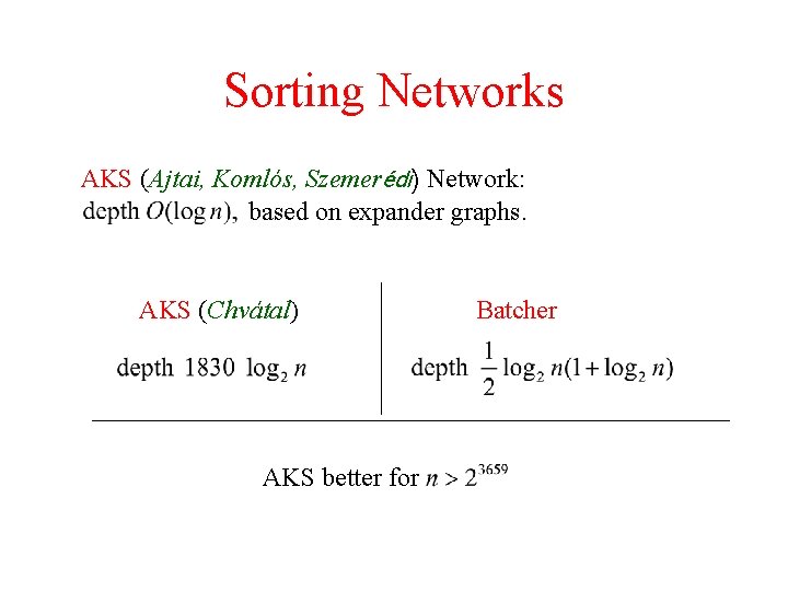 Sorting Networks AKS (Ajtai, Komlós, Szemerédi) Network: based on expander graphs. AKS (Chvátal) AKS