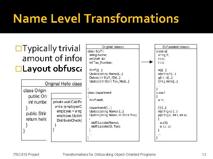 Name Level Transformations �Typically trivial to perform and reduce the amount of information �Layout