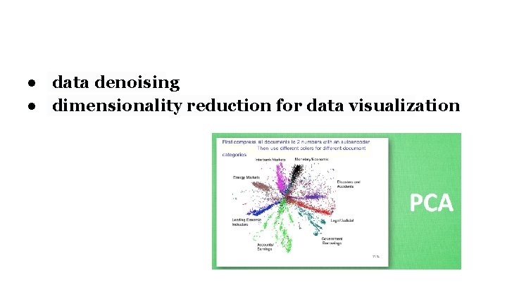 ● data denoising ● dimensionality reduction for data visualization 