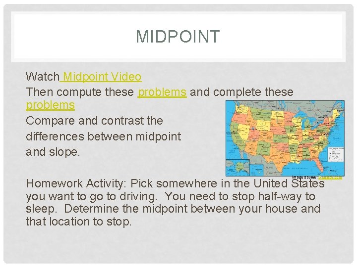 MIDPOINT Watch Midpoint Video Then compute these problems and complete these problems Compare and