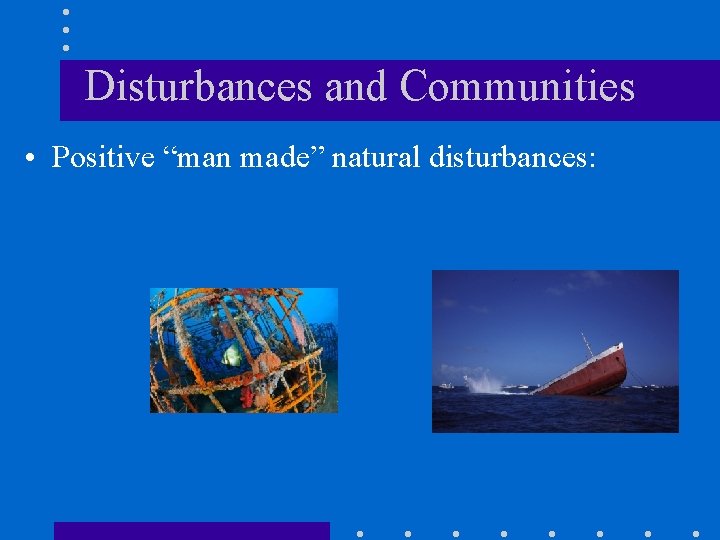 Disturbances and Communities • Positive “man made” natural disturbances: 
