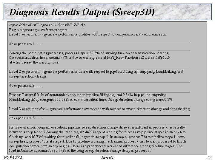 Diagnosis Results Output (Sweep 3 D) dyna 6 -221: ~/Perf. Diagnosis/ lili$ test. WF