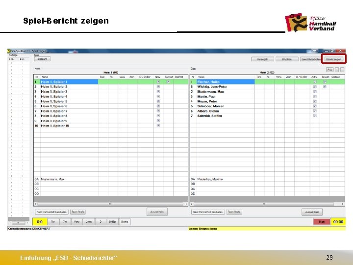 Spiel-Bericht zeigen Einführung „ESB - Schiedsrichter" 29 