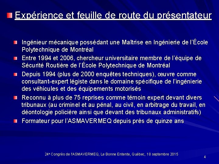 Expérience et feuille de route du présentateur Ingénieur mécanique possédant une Maîtrise en Ingénierie