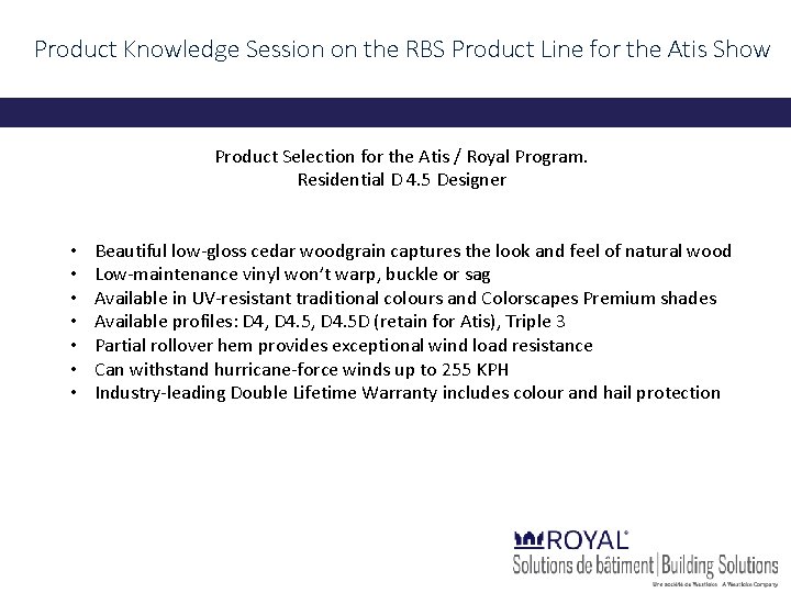 Product Knowledge Session on the RBS Product Line for the Atis Show Product Selection