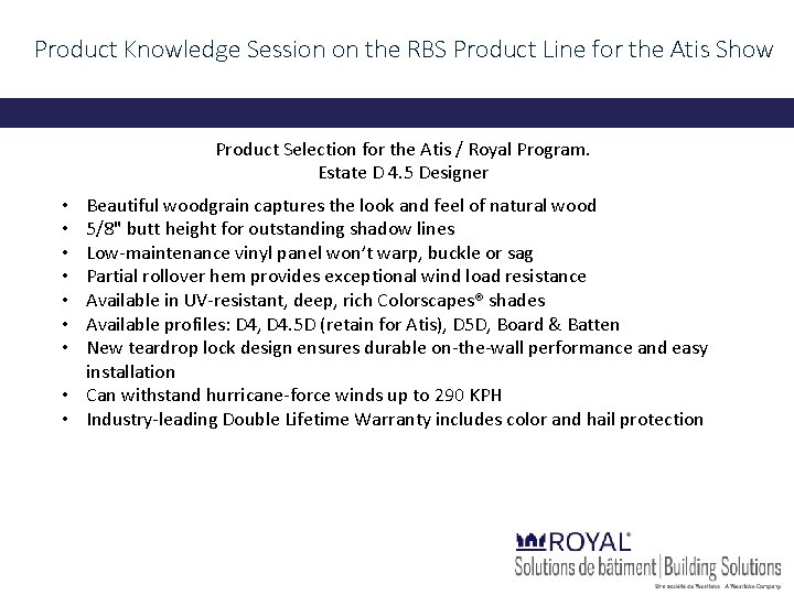 Product Knowledge Session on the RBS Product Line for the Atis Show Product Selection