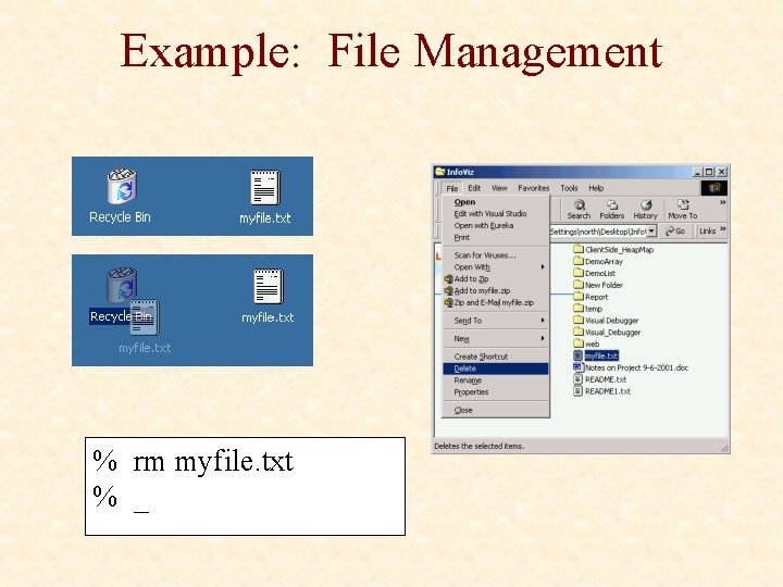 Example: File Management % rm myfile. txt % _ 