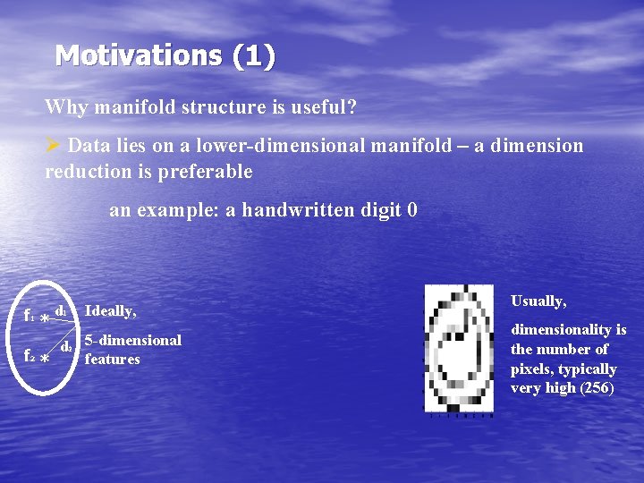 Motivations (1) Why manifold structure is useful? Ø Data lies on a lower-dimensional manifold Motivations (1) Why manifold structure is useful? Ø Data lies on a lower-dimensional manifold
