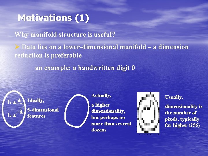 Motivations (1) Why manifold structure is useful? Ø Data lies on a lower-dimensional manifold Motivations (1) Why manifold structure is useful? Ø Data lies on a lower-dimensional manifold