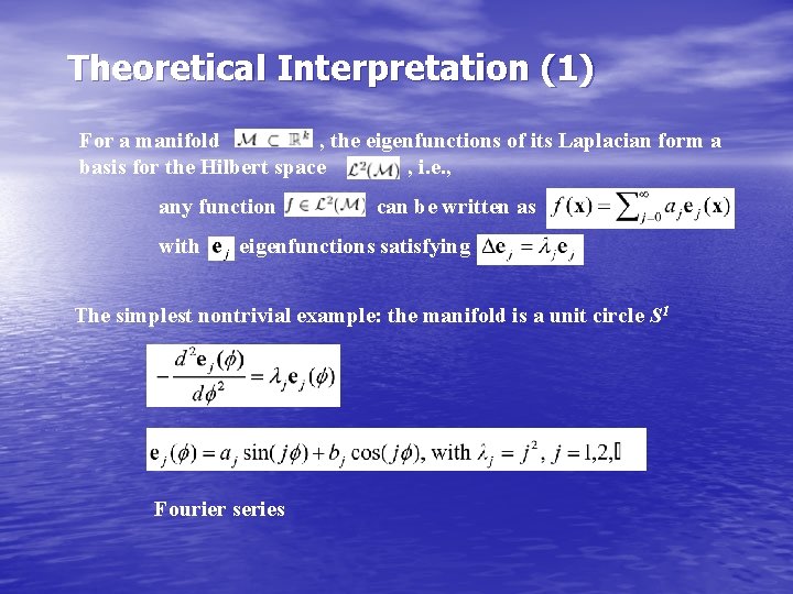 Theoretical Interpretation (1) For a manifold , the eigenfunctions of its Laplacian form a Theoretical Interpretation (1) For a manifold , the eigenfunctions of its Laplacian form a