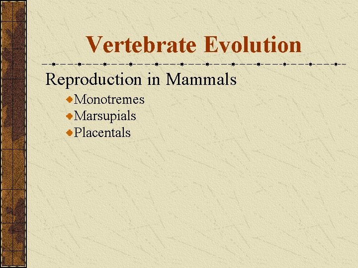 Vertebrate Evolution Reproduction in Mammals Monotremes Marsupials Placentals 