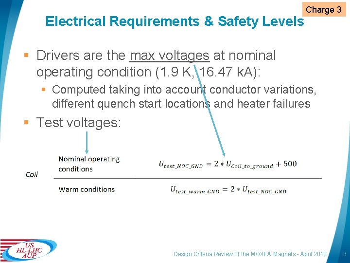 Electrical Requirements & Safety Levels Charge 3 § Drivers are the max voltages at