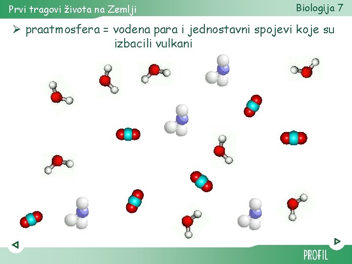 Prvi tragovi života na Zemlji Biologija 7 Ø praatmosfera = vodena para i jednostavni