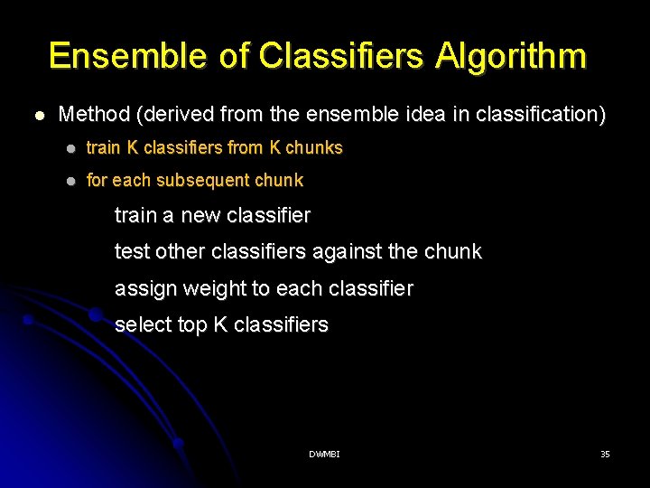 Ensemble of Classifiers Algorithm Method (derived from the ensemble idea in classification) train K