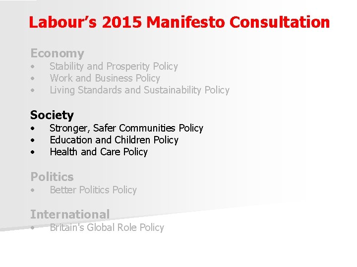 Labours 2015 Manifesto Consultation Process 1 Conversations 2011