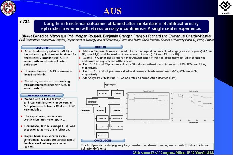 AUS 28 th Annual EAU Congress, Milan, 15 -19 March 2013. 