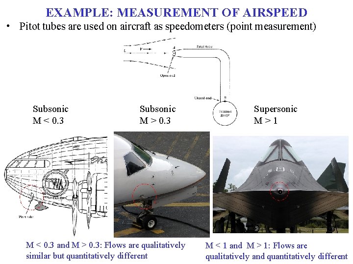 EXAMPLE: MEASUREMENT OF AIRSPEED • Pitot tubes are used on aircraft as speedometers (point
