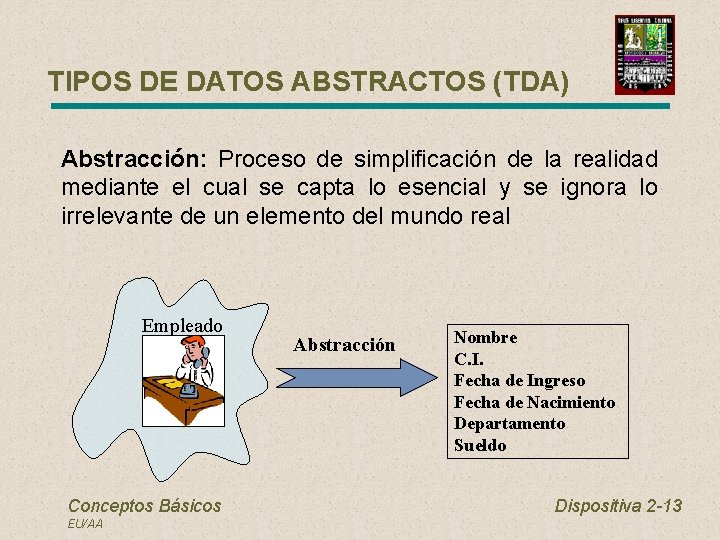 TIPOS DE DATOS ABSTRACTOS (TDA) Abstracción: Proceso de simplificación de la realidad mediante el