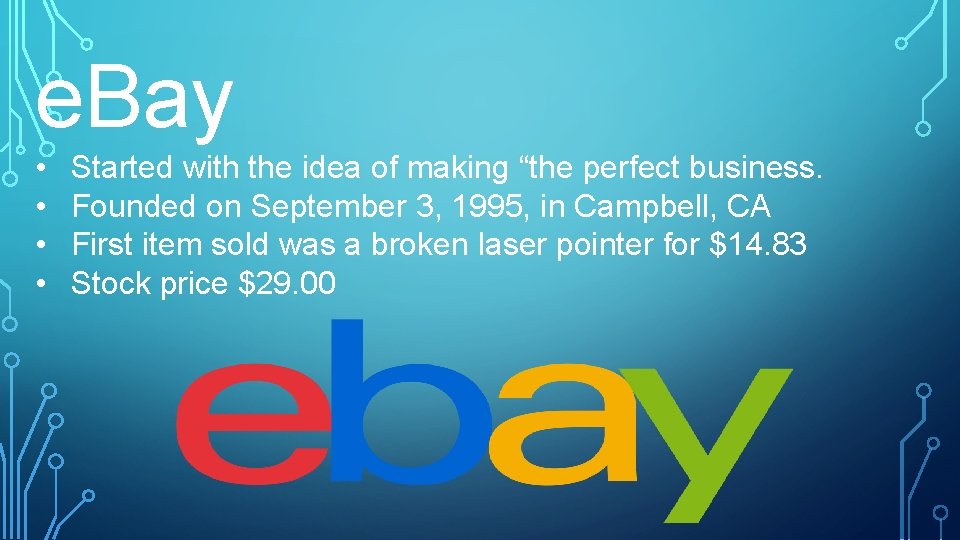 e. Bay • • Started with the idea of making “the perfect business. Founded