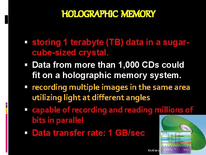 HOLOGRAPHIC MEMORY storing 1 terabyte (TB) data in a sugarcube-sized crystal. Data from more