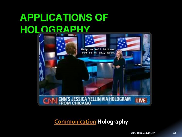 APPLICATIONS OF HOLOGRAPHY Communication Holography 6/16/2021 1: 07: 25 AM 28 