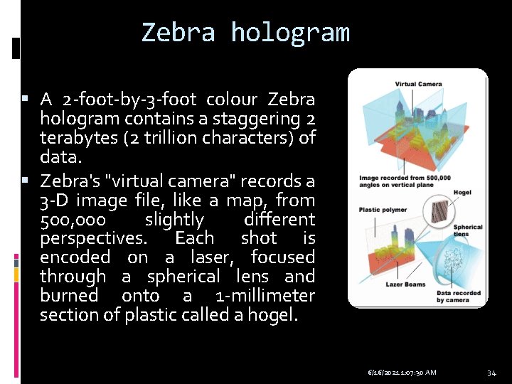 Zebra hologram A 2 -foot-by-3 -foot colour Zebra hologram contains a staggering 2 terabytes