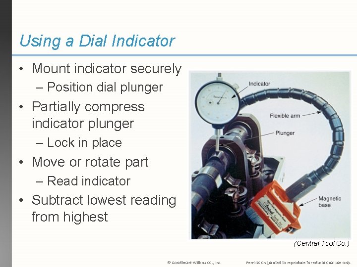 Using a Dial Indicator • Mount indicator securely – Position dial plunger • Partially