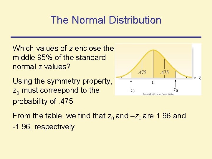 The Normal Distribution Which values of z enclose the middle 95% of the standard The Normal Distribution Which values of z enclose the middle 95% of the standard