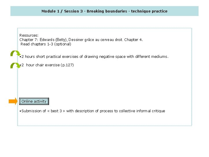 Module 1 / Session 3 - Breaking boundaries - technique practice Resources: Chapter 7: