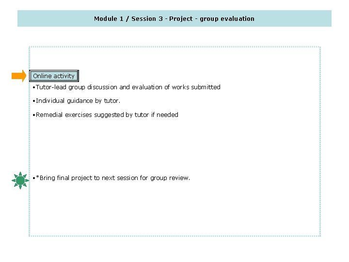 Module 1 / Session 3 - Project - group evaluation Online activity • Tutor-lead