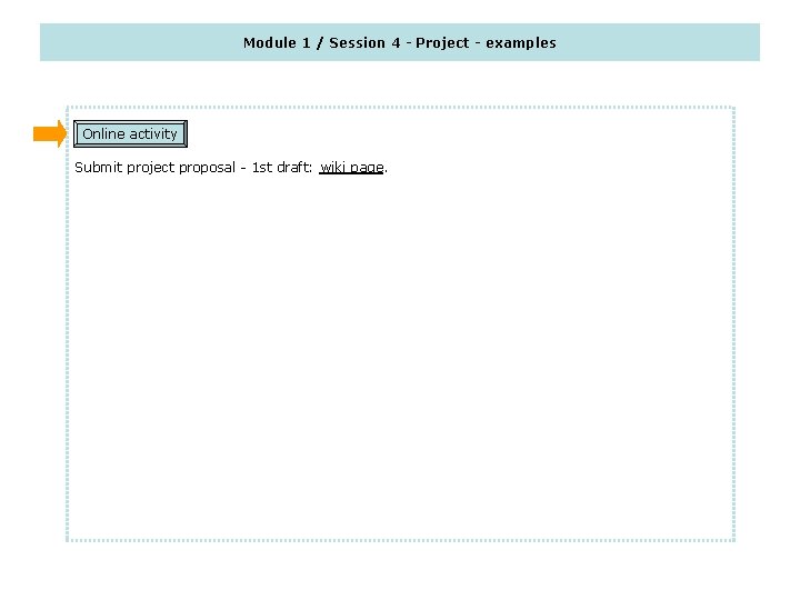 Module 1 / Session 4 - Project - examples Online activity Submit project proposal